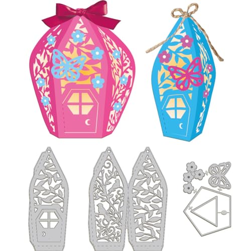GLOBLELAND 3D Hohle Laternen Stanzformen Für Kartenherstellung Pflanzenmuster Box Metallschneideschablonen Stanzform Vorlage DIY Scrapbooking Prägung Papier Album Basteln Dekor von GLOBLELAND