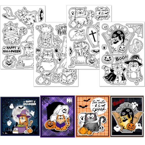 GLOBLELAND 4 Blätter Halloween Comic Katze Clear Stamp für Scrapbooking Cartoon Katze Silikon Stempel Happy Halloween Transparent Stempel Set für Kartenherstellung DIY Prägung Journaling GLOBLELAND 4 Blätter Halloween Comic Katze Clear Stamp für Scrapbooking Cartoon Katze Silikon Stempel Happy Halloween Transparent Stempel Set für Kartenherstellung DIY Prägung Journaling von GLOBLELAND