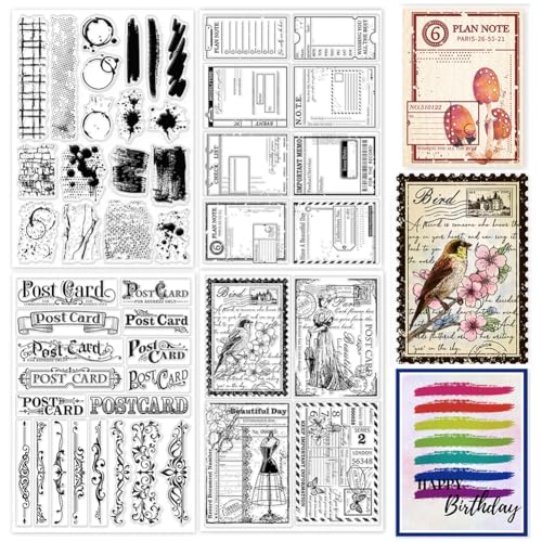 GLOBLELAND 4 Blätter Vintage Postkarten Hintergrund Klarsichtstempel Für Kartenherstellung Rahmenetikett Silikon Klarsichtstempel Siegel Flecken Hintergrund Transparente Stempel Für DIY Scrapbooking GLOBLELAND 4 Blätter Vintage Postkarten Hintergrund Klarsichtstempel Für Kartenherstellung Rahmenetikett Silikon Klarsichtstempel Siegel Flecken Hintergrund Transparente Stempel Für DIY Scrapbooking von GLOBLELAND