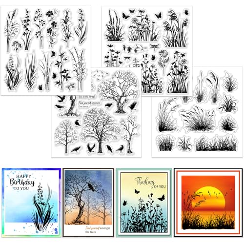 GLOBLELAND 4 Blatt Wildblumen Silhouette Klarer Stempel Für Scrapbooking Gras Silhouette Silikonstempel Baum Vogel Transparentes Stempelset Für Kartengestaltung DIY Prägung Journaling GLOBLELAND 4 Blatt Wildblumen Silhouette Klarer Stempel Für Scrapbooking Gras Silhouette Silikonstempel Baum Vogel Transparentes Stempelset Für Kartengestaltung DIY Prägung Journaling von GLOBLELAND