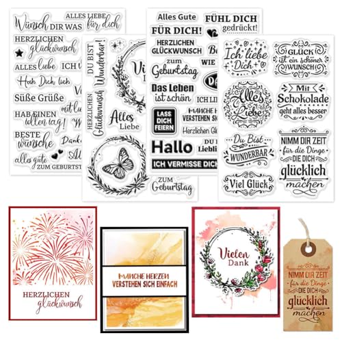 GLOBLELAND 4 Blatt Deutsche Grüße Klare Silikon Stempel Für Kartengestaltung Geburtstagsgrüße Kranz Transparente Siegel Für DIY Scrapbooking Prägung Papier Album Basteln Dekor GLOBLELAND 4 Blatt Deutsche Grüße Klare Silikon Stempel Für Kartengestaltung Geburtstagsgrüße Kranz Transparente Siegel Für DIY Scrapbooking Prägung Papier Album Basteln Dekor von GLOBLELAND