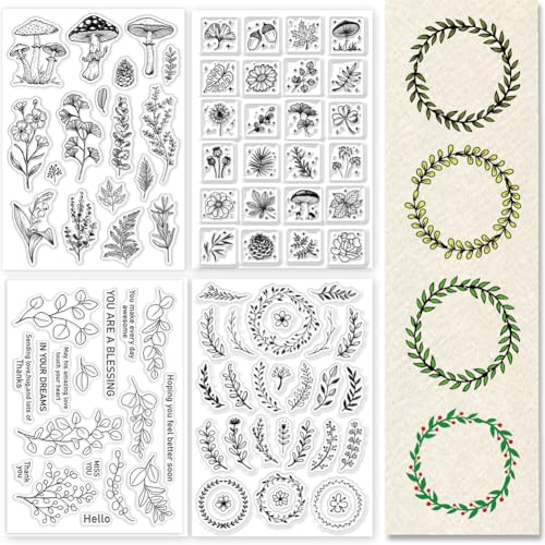 GLOBLELAND 4 Blatt Durchsichtige Pflanzenstempel Für Die Kartenherstellung 11x16 cm Kranz Zweig Pflanzen Silikon Durchsichtige Stempelsiegel Transparente Stempel Für DIY Scrapbooking Tagebücher GLOBLELAND 4 Blatt Durchsichtige Pflanzenstempel Für Die Kartenherstellung 11x16 cm Kranz Zweig Pflanzen Silikon Durchsichtige Stempelsiegel Transparente Stempel Für DIY Scrapbooking Tagebücher von GLOBLELAND
