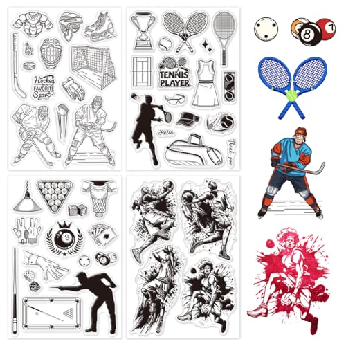 GLOBLELAND 4 Blatt Hockey Klarstempel Zum Basteln von Karten Tennis Billard Basketball Silikon Klarstempel Siegel Sport Transparentstempel Für DIY Scrapbooking Tagebücher Dekoratives Fotoalbum GLOBLELAND 4 Blatt Hockey Klarstempel Zum Basteln von Karten Tennis Billard Basketball Silikon Klarstempel Siegel Sport Transparentstempel Für DIY Scrapbooking Tagebücher Dekoratives Fotoalbum von GLOBLELAND