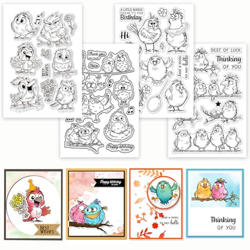 GLOBLELAND 4 Blatt Lustige Vögel Transparenter Stempel Für Scrapbooking Cartoon Vogel Silikonstempel Cartoon Tiere Transparentes Stempelset Für Kartengestaltung DIY Prägung Journaling von GLOBLELAND