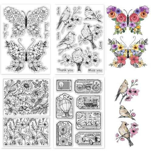 GLOBLELAND 4 Blatt Schmetterlings/Vogel Stempel Für DIY Scrapbooking Transportetiketten Silikon Stempelsiegel Transparente Stempel Zum Erstellen von Karten Fotoalben Tagebüchern Heimdekoration von GLOBLELAND