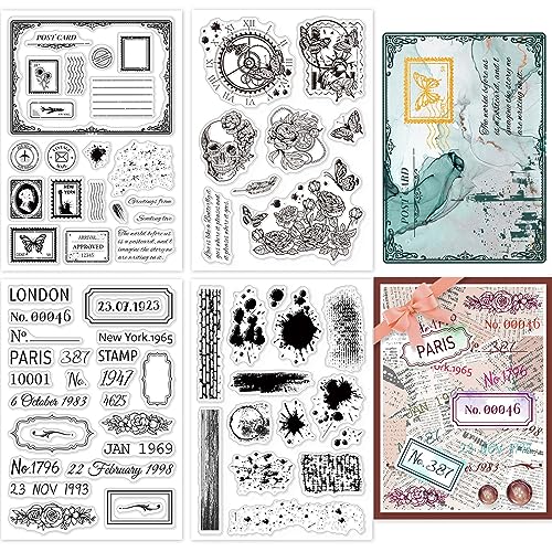 GLOBLELAND 4 Blatt Transparente Briefmarken Für Postkarten, Für Bastelarbeiten, Scrapbooking, Tintenpunkte, Kalendernummern, Transparente Stempel Aus Silikon, Transparente Stempel von GLOBLELAND
