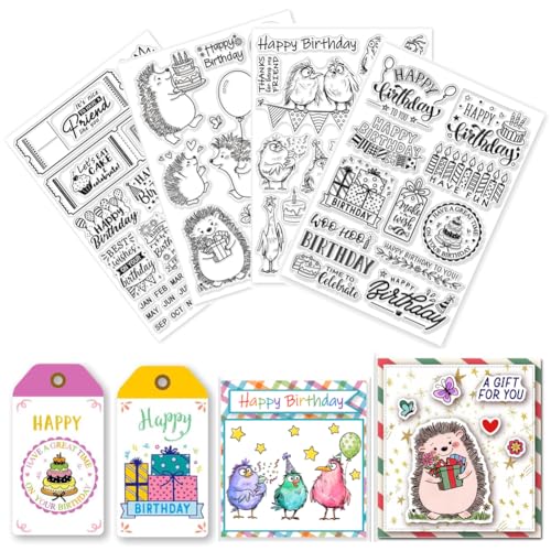 GLOBLELAND 4 Blatt Transparente Stempel Mit Geburtstagswünschen von Tieren Für DIY Scrapbooking Vögel Und Igel Silikon Stempelsiegel Transparente Stempel Für Geburtstagskarten Erstellen GLOBLELAND 4 Blatt Transparente Stempel Mit Geburtstagswünschen von Tieren Für DIY Scrapbooking Vögel Und Igel Silikon Stempelsiegel Transparente Stempel Für Geburtstagskarten Erstellen von GLOBLELAND