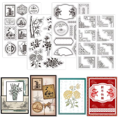 GLOBLELAND 4 Blatt japanischer Etiketten-Poststempel klare Stempel zur Kartengestaltung Pflanzen Blumen Silikon-Stempelsiegel Eckrahmen transparente Stempel für DIY-Scrapbooking-Tagebücher GLOBLELAND 4 Blatt japanischer Etiketten-Poststempel klare Stempel zur Kartengestaltung Pflanzen Blumen Silikon-Stempelsiegel Eckrahmen transparente Stempel für DIY-Scrapbooking-Tagebücher von GLOBLELAND