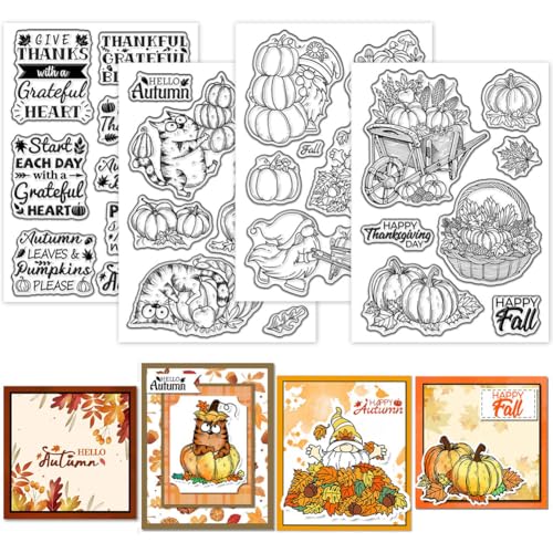 GLOBLELAND 4 Blatt Herbst-Erntedankfest Grußtext Transparente Silikonstempel Kürbis Anime Katze Klare Stamps Zwerg Silikonstempel Für Kartengestaltung DIY Prägung Journaling GLOBLELAND 4 Blatt Herbst-Erntedankfest Grußtext Transparente Silikonstempel Kürbis Anime Katze Klare Stamps Zwerg Silikonstempel Für Kartengestaltung DIY Prägung Journaling von GLOBLELAND