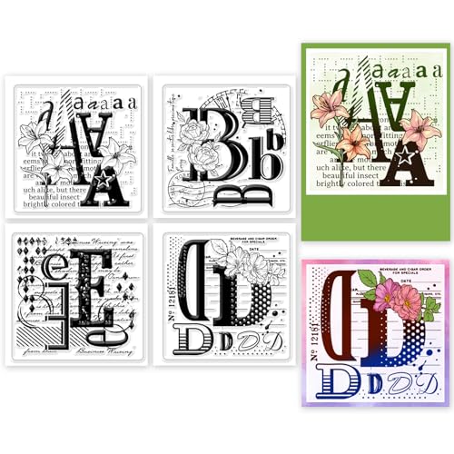 GLOBLELAND 4 Stück Mini Stempel Im Vintage Alphabet Hintergrund, Transparent, Für DIY Scrapbooking, Mini Englische Buchstaben, Silikon Stempel, Siegel, Stempel Für Karten, Fotoalbum 2.2x2.2 Zoll von GLOBLELAND