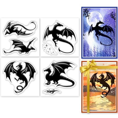 GLOBLELAND 4 Stück Transparente Mini Stempel Mit Feuerspeiendem Drachen Für DIY Scrapbooking, Sterne, Flamme, Silikonstempel, Siegel, Transparente Stempel Für Karten, Fotoalbum, 2.2x2.2,(1) cm von GLOBLELAND