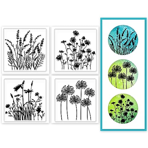 GLOBLELAND 4 Stück Transparente Mini Wildblumen Stempel Für DIY Scrapbooking, Mini Pflanzen Silikon Klare Stempelsiegel, Transparente Stempel Für Karten, Fotoalbum, Tagebuch, Heimdekoration von GLOBLELAND