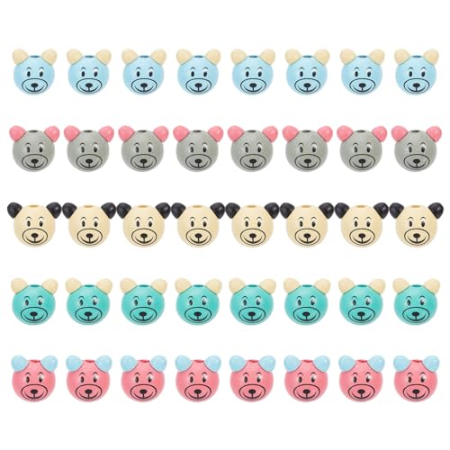 GLOBLELAND 40 Stück, 5 Farben, Bärenkopf Holzperlen, 24 mm, Tierholz, Lose Perlen, Sprühlackiertes Holz, Europäische Perlen, Großes Loch, Runde Abstandshalter, Lose Perlen Für Die Schmuckherstellung GLOBLELAND 40 Stück, 5 Farben, Bärenkopf Holzperlen, 24 mm, Tierholz, Lose Perlen, Sprühlackiertes Holz, Europäische Perlen, Großes Loch, Runde Abstandshalter, Lose Perlen Für Die Schmuckherstellung von GLOBLELAND