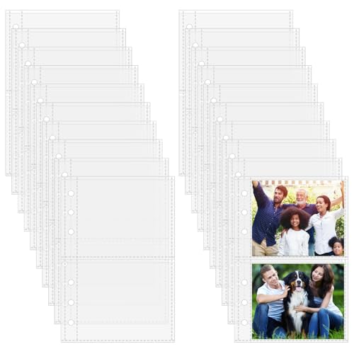 GLOBLELAND 50 Blatt A6-Blattschoner für 6-Ringordner, transparente Seitenschutz, Kunststoff-Fotoalbumhüllen, 2 Taschen, Schutz für Organizer, Foto-Dokumente von GLOBLELAND