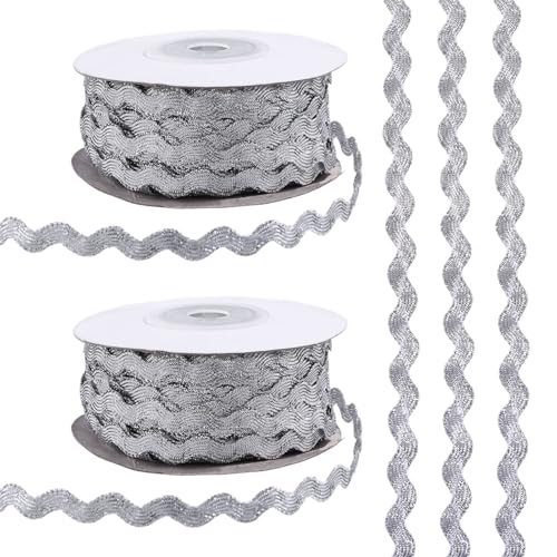 GLOBLELAND 50 Meter silberne Wellen-Bordüre für Hochzeitskleid, Dekoration, silberfarbene Spitzenborte, Weihnachten, Nähen, Kleidung, gebogenes geflochtenes Band für Geschenke, Zuhause, Party GLOBLELAND 50 Meter silberne Wellen-Bordüre für Hochzeitskleid, Dekoration, silberfarbene Spitzenborte, Weihnachten, Nähen, Kleidung, gebogenes geflochtenes Band für Geschenke, Zuhause, Party von GLOBLELAND