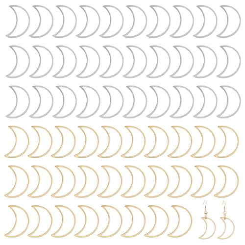 GLOBLELAND 60 Stück 2 Farben Mond Verbindungsringe Anhänger Aus Edelstahl Mit Offener Lünette, Anhänger, Geometrischer Hohlrahmen, Anhänger Zur Herstellung von Ohrringen Und Schmuck, Golden von GLOBLELAND