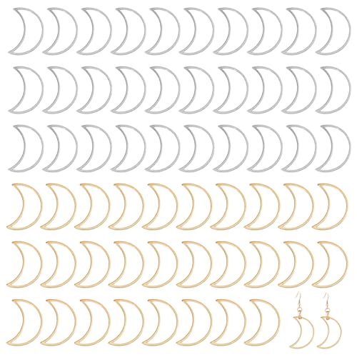 GLOBLELAND 60 Stück 2 Farben Mond Verbindungsringe Anhänger Aus Edelstahl Mit Offener Lünette, Anhänger, Geometrischer Hohlrahmen, Anhänger Zur Herstellung von Ohrringen Und Schmuck, Golden von GLOBLELAND