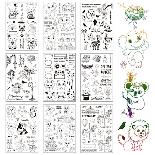 GLOBLELAND 9 Stück Tierstempel Clear Stamps Tier Silikonstempel Katze Elefant Schwein Löwe Hase Schaf Transparentes Stempel Siegel für Kartenherstellung Dekoration und DIY Scrapbooking Dekor von GLOBLELAND
