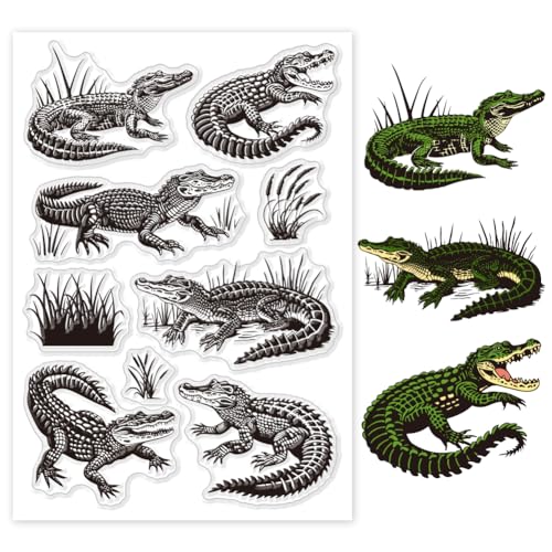 GLOBLELAND Alligator Clear Stamp Schilf Klare Gummistempel Krokodile Silikonstempel Für DIY Scrapbooking Fotoalbum Dekorative Karten Basteln Zuhause 6.3x4.33 Zoll von GLOBLELAND