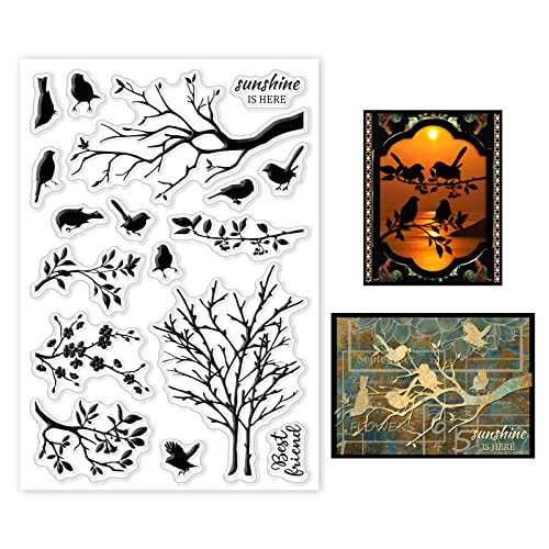 GLOBLELAND Animal Clear Stamps Silhouetten von Vögeln und Ästen Silikon Klare Stempelsiegel für Karten, Die DIY Scrapbooking Fotoalbum Dekoration Machen von GLOBLELAND