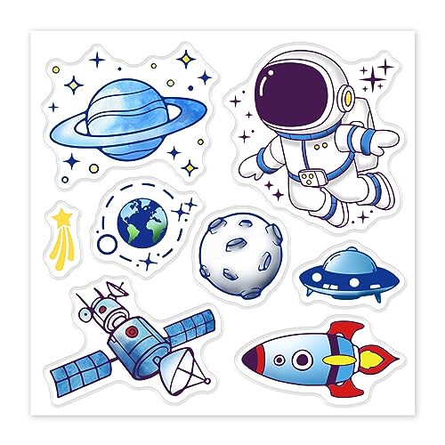 GLOBLELAND Astronaut Planet Clear Stamps Space Science Prägestempelbögen Silikon Clear Stamps Siegel Für DIY Scrapbooking Und Kartenherstellung Papier Handwerk Dekor (Bunt) von GLOBLELAND
