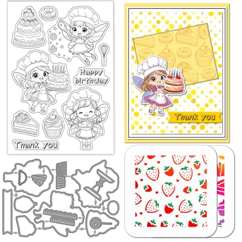 GLOBLELAND Backen Feenkuchen transparente Stempel Stanzformen PET Malschablonen für die Kartengestaltung Erdbeerdessert Silikonstempel Metallgrüße Stanzformen PET Malschablonen für DIY Scrapbooking GLOBLELAND Backen Feenkuchen transparente Stempel Stanzformen PET Malschablonen für die Kartengestaltung Erdbeerdessert Silikonstempel Metallgrüße Stanzformen PET Malschablonen für DIY Scrapbooking von GLOBLELAND