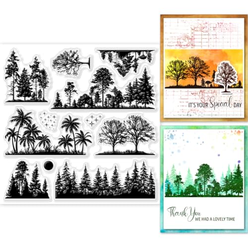 GLOBLELAND Baum Hintergrund, Transparenter Stempel, Waldbäume, Transparente Gummistempel, Silikonstempel Für DIY, Scrapbooking, Fotoalbum, Dekorative Karten, Heimdekoration, 5.91x5.91,(5) cm von GLOBLELAND