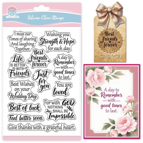 GLOBLELAND Best Friends Blessings Clear Stamps for Cards Making Inspiring Words Transparent Stamp Wishes Greetings Silicone Stamps Seal for DIY Scrapbooking Photo Album Decor von GLOBLELAND
