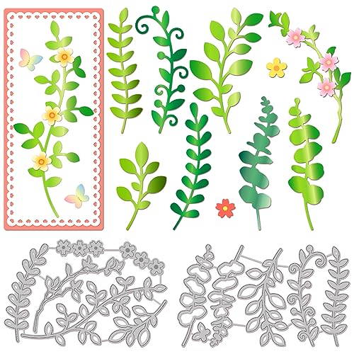 GLOBLELAND Blätter Zweige Stanzformen Für DIY Scrapbooking Metall Zweige Blumen Stanzungen Prägeschablonen Vorlage Für Papierkartenherstellung Dekoration Album Handwerk Dekor von GLOBLELAND