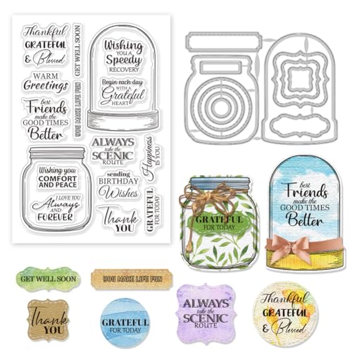 GLOBLELAND Blessings Glasgefäß Silikonstempel Metall Stanzformen Malschablonen Für Die Kartenherstellung Glasgefäß Rahmen Stempel Stanzformen Schablonen Set Für DIY Scrapbooking Kunsthandwerk von GLOBLELAND