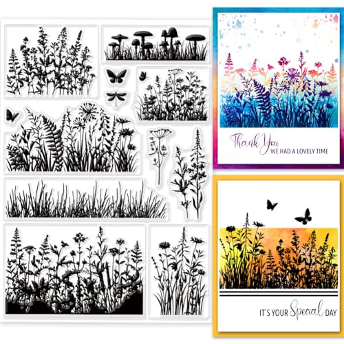 GLOBLELAND Blumen Blätter Klare Stempel Für DIY Scrapbooking Pflanzen Hintergrund Silikonstempel Siegel Transparente Stempel Für Kartenherstellung Fotoalbum Tagebuch Heimdekoration 8.27×5.83 Zoll von GLOBLELAND