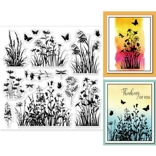 GLOBLELAND Blumen Gras Schilf Clear Stamps for DIY Scrapbooking Wildblumen Silikon Clear Stamp Seals 15x15cm Transparent Stamps for Cards Making Journal Decoration von GLOBLELAND