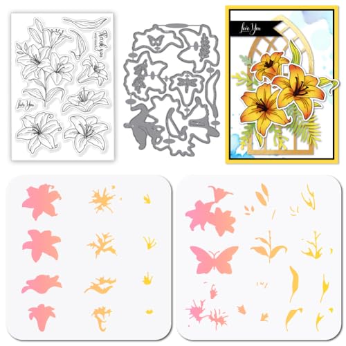 GLOBLELAND Blumen Grüße Stamps Stanzschablone für die Kartenherstellung Rosen Lilien Hibiskus Silikonstempel Stanzschablone Sonnenblume Gänseblümchen PET Malschablonen Für DIY Scrapbooking von GLOBLELAND