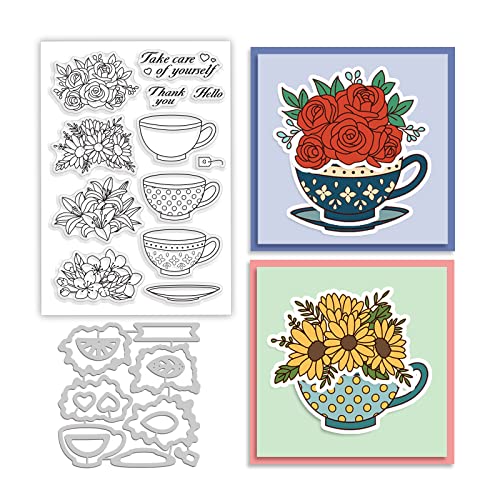 GLOBLELAND Blumen und Teetasse Klare Stempel und Stanzungen Nachmittagstee Silikon Briefmarken Karten und Metall Stanzformen für Kartenherstellung und DIY Prägung Scrapbooking GLOBLELAND Blumen und Teetasse Klare Stempel und Stanzungen Nachmittagstee Silikon Briefmarken Karten und Metall Stanzformen für Kartenherstellung und DIY Prägung Scrapbooking von GLOBLELAND