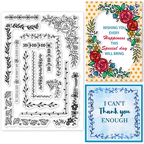 GLOBLELAND Blumen Spitze Ecke Transparente Silikonstempel Muster Linien Klare Stamps Welle Blätter Pflanze Silikonstempel Für Kartengestaltung DIY Prägung Journaling von GLOBLELAND