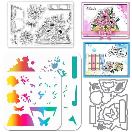 GLOBLELAND Blumenbuch Stamps Stanzschablone für die Kartenherstellung Libellen Silikonstempel Stanzschablone Blätter Geschichtet PET Malschablonen Für DIY Scrapbooking von GLOBLELAND