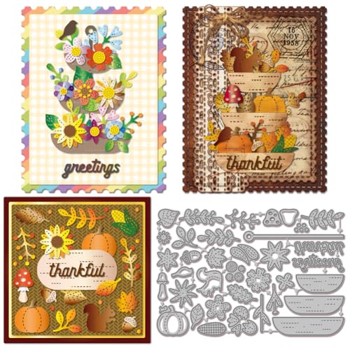 GLOBLELAND Blumenständer Metall Stanzformen Herbstblätter Scrapbooking Prägeschablonen Stanzschablone Herbstpflanze Papierpräge Stanzschablonen Set Für Kartenherstellung DIY Scrapbooking Fotoalbum von GLOBLELAND
