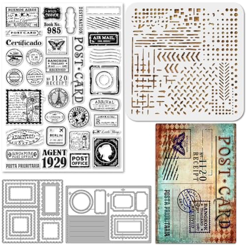 GLOBLELAND Briefmarken Stamps Stanzschablone für die Kartenherstellung Vintage Silikonstempel Stanzschablone Texturierte Hintergründe PET Malschablonen Für DIY Scrapbooking GLOBLELAND Briefmarken Stamps Stanzschablone für die Kartenherstellung Vintage Silikonstempel Stanzschablone Texturierte Hintergründe PET Malschablonen Für DIY Scrapbooking von GLOBLELAND