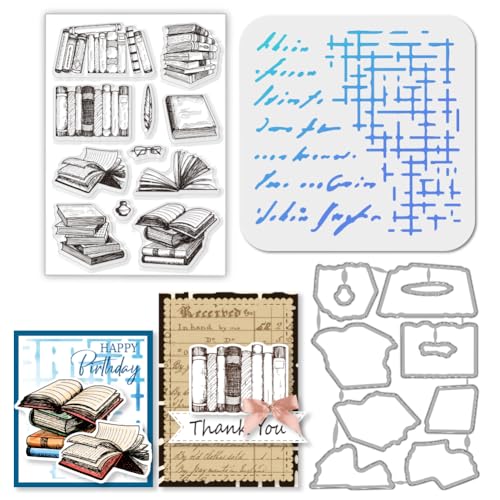 GLOBLELAND Bücher Mit Federn Transparente Silikonstempel Metallbücherrahmen Stanzformen Vintage Hintergrund PET Farbe Bastelschablonen Vorlage Für Die Kartengestaltung Und DIY Prägungen Scrapbooking GLOBLELAND Bücher Mit Federn Transparente Silikonstempel Metallbücherrahmen Stanzformen Vintage Hintergrund PET Farbe Bastelschablonen Vorlage Für Die Kartengestaltung Und DIY Prägungen Scrapbooking von GLOBLELAND