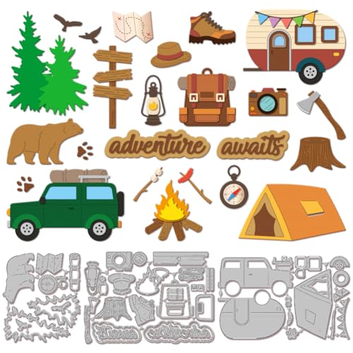 GLOBLELAND Camping-Stanzformen für Kartenherstellung, Zelt, Auto, Stanzform für DIY, Scrapbooking, Tagebuch, Prägung, Papier, Basteldekoration von GLOBLELAND