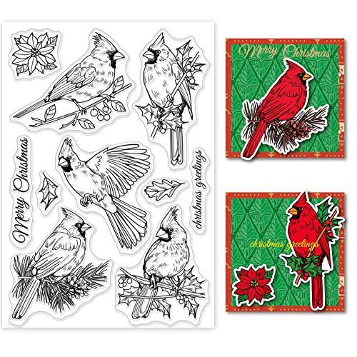GLOBLELAND Cardinal Silikon Klar Stempel Vogel Transparent Silikon Stempel Weihnachten Gummistempel für Scrapbook Journal Kartenherstellung 4,3 x 6,3 Zoll von GLOBLELAND
