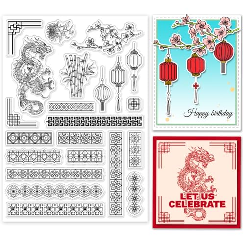 GLOBLELAND Chinesische Spitzen Klarstempel Zur Kartengestaltung, Chinesische Ecken Rand, Klarer Silikonstempel, 21x14.8 cm, Drache Bambus, Silikon Klarstempel Siegel Für DIY Scrapbooking Stempel GLOBLELAND Chinesische Spitzen Klarstempel Zur Kartengestaltung, Chinesische Ecken Rand, Klarer Silikonstempel, 21x14.8 cm, Drache Bambus, Silikon Klarstempel Siegel Für DIY Scrapbooking Stempel von GLOBLELAND