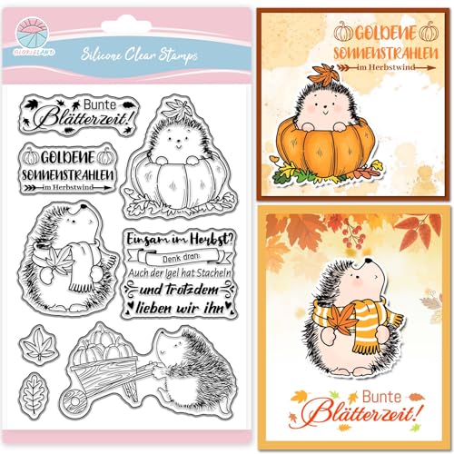 GLOBLELAND Deutscher Herbstgrüße Text Transparente Silikonstempel Igel Segen Klare Stamps Cartoon Tiere Silikonstempel Für Kartengestaltung DIY Prägung Journaling von GLOBLELAND