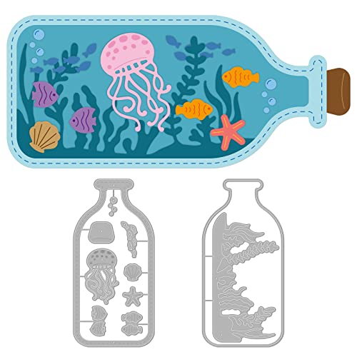 GLOBLELAND Drifting Flasche Metall Stanzschablone Quallen Seegras Papierpräge Stanzschablonen Set Seestern Stanzformen für Kartenherstellung DIY Papier Scrapbooking Handgefertigtes Fotoalbum von GLOBLELAND