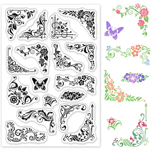 GLOBLELAND Ecke Blumen Spitze Clear Stamps Silikonstempel Transparentes Stempel Siegel für Kartenherstellung Dekoration und DIY Scrapbooking Album Dekor GLOBLELAND Ecke Blumen Spitze Clear Stamps Silikonstempel Transparentes Stempel Siegel für Kartenherstellung Dekoration und DIY Scrapbooking Album Dekor von GLOBLELAND