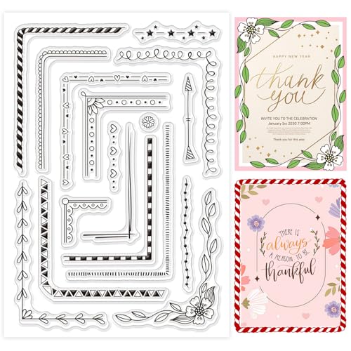 GLOBLELAND Love Heart Corners Silicone Clear Stamps Lace Line Transparent Stamps for Festival Birthday Valentine's Day Cards Making DIY Scrapbooking Photo Album Decoration Paper Craft von GLOBLELAND