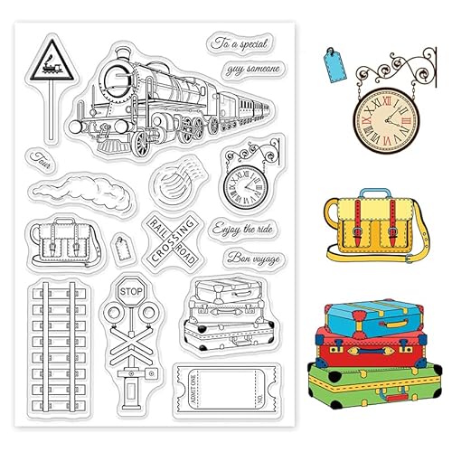 GLOBLELAND Eisenbahnschild Silikon klare Stempel mit Zugform für Kartenherstellung DIY Scrapbooking Fotoalbum Dekoration Papier Handwerk, 16,3 x 10,9 cm von GLOBLELAND