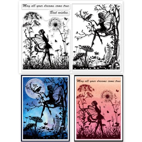 GLOBLELAND Fairy Mushroom Silhouette Clear Stamps Fairy Mushroom Silhouette Decorative Clear Stamps Silicone Stamps for Card Making and Photo Album Decor Decoration and DIY Scrapbooking von GLOBLELAND