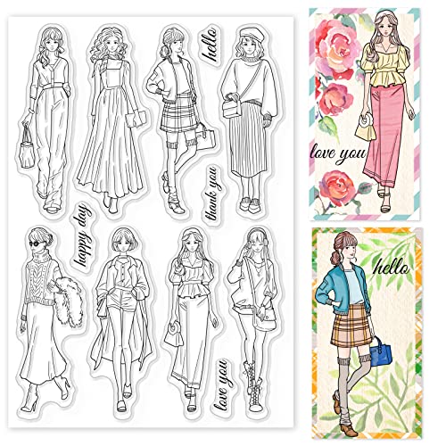 GLOBLELAND Fashion Women Clear Stamps for Cards Making Modern Women Silicone Clear Stamp Seals for Cards Making DIY Scrapbooking Photo Journal Album Decoration von GLOBLELAND