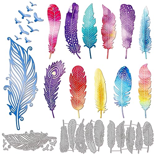 GLOBLELAND Federn Stanzformen Für DIY Scrapbooking Metall Vögel Federn Stanzformen Prägeschablonen Vorlage Für Papierkartenherstellung Dekoration Album Handwerk Dekor von GLOBLELAND